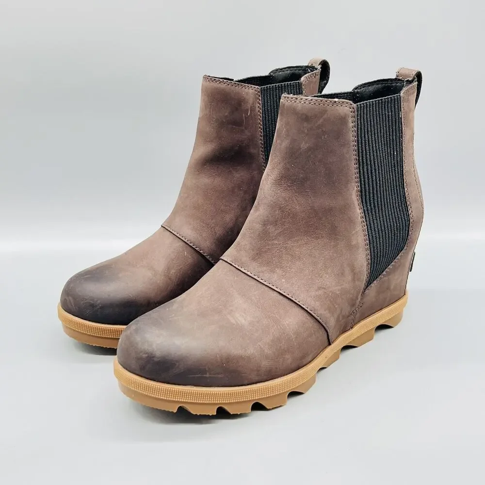 Sorel Boots Womens 8 Brown Nubuck Chelsea Ankle Wedge Pull On Lug Sole Shoes